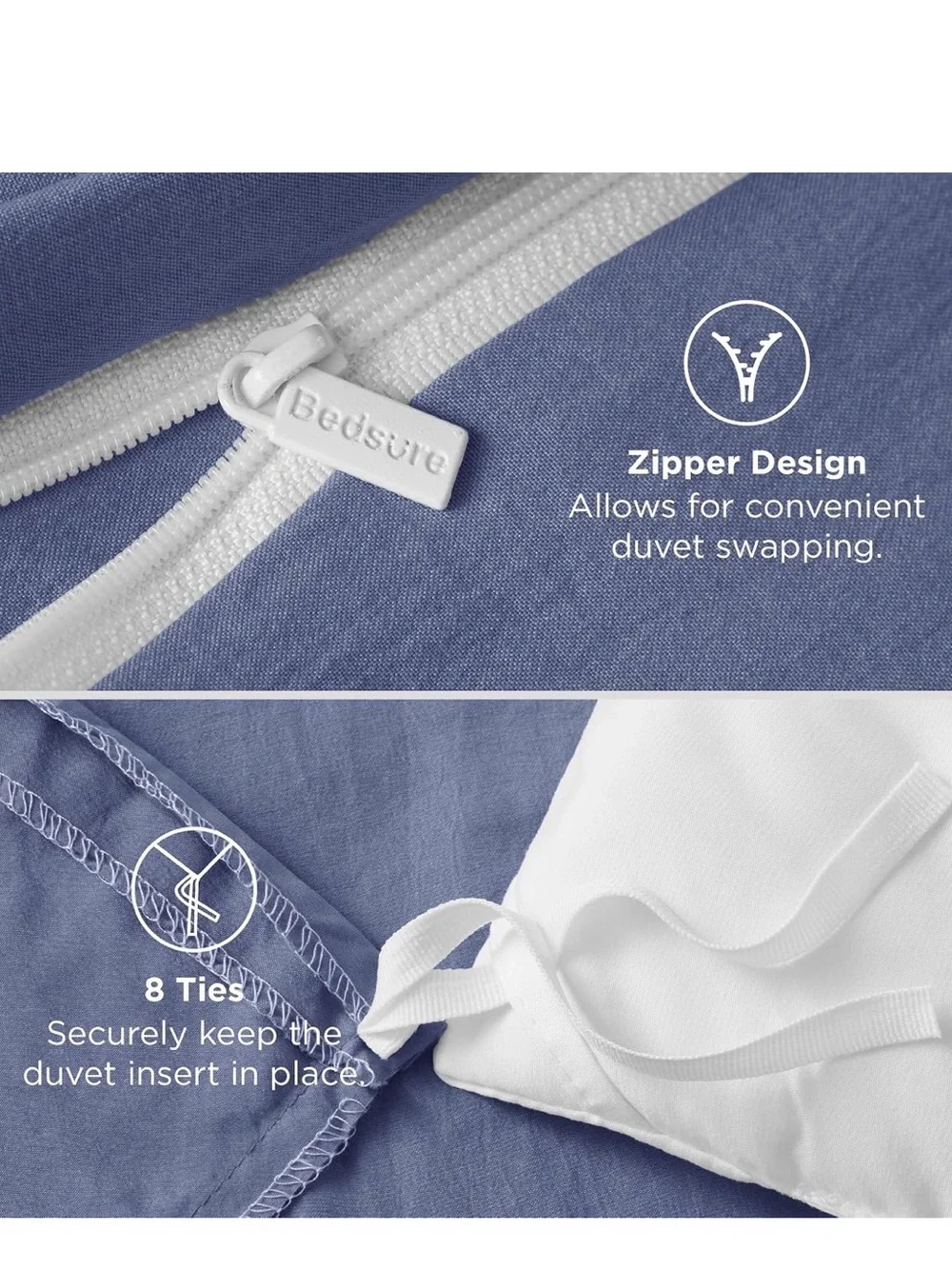 Slate Blue Cotton-Like Duvet Cover Set - Queen